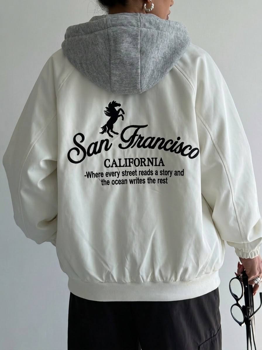 💗✨ بامبر کلاه‌دار ملانژ چاپ SAN FRANCISCO زنانه و دخترانه پاییزه و زمستانه✨💗