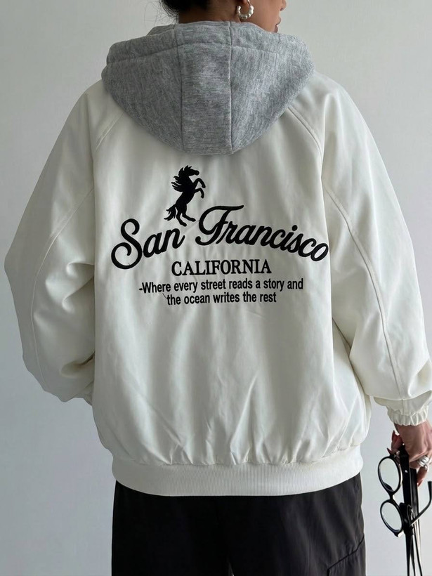 💗✨ بامبر کلاهدار ملانژ چاپ SAN FRANCISCO زنانه و دخترانه پاییزه و زمستانه✨💗