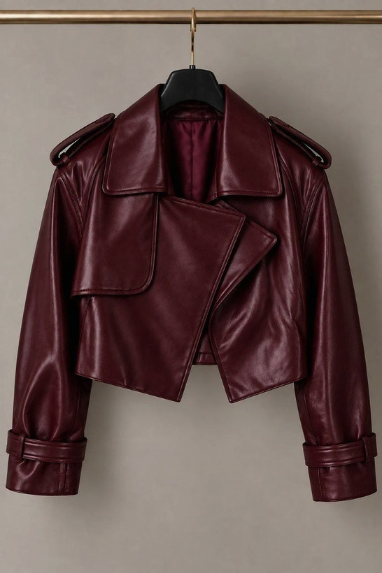 کراپ کت چرم آستر دار
